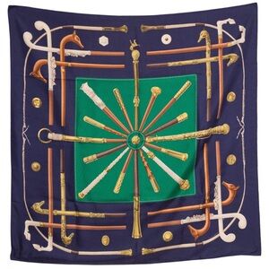 Hermes Vintage Cannes at Pommeaux Silk Scarf w/ Le Carre Box Sleeve.